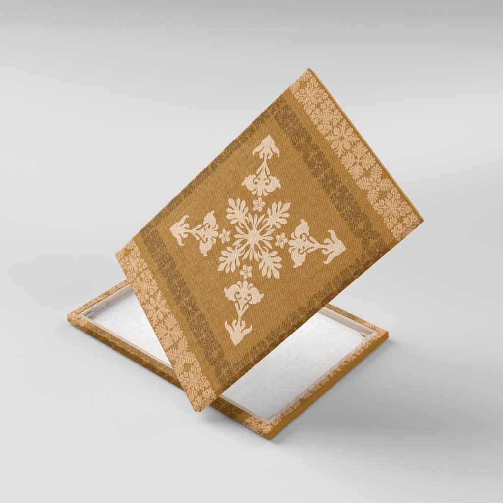 Hawaiian Quilt Block Design Canvas Wall Art Gold Hawaii Culture Motifs - Polynesian Pride