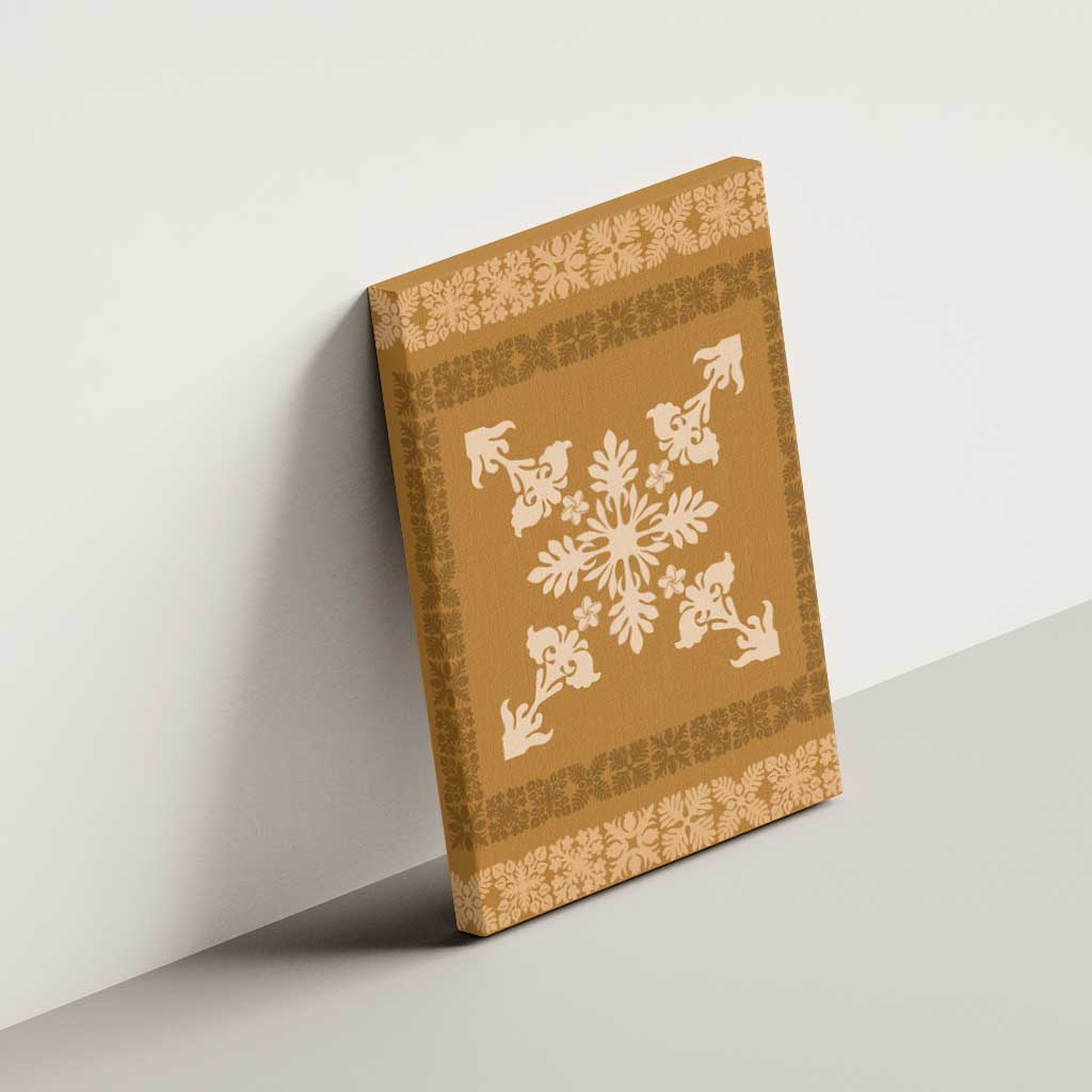 Hawaiian Quilt Block Design Canvas Wall Art Gold Hawaii Culture Motifs - Polynesian Pride