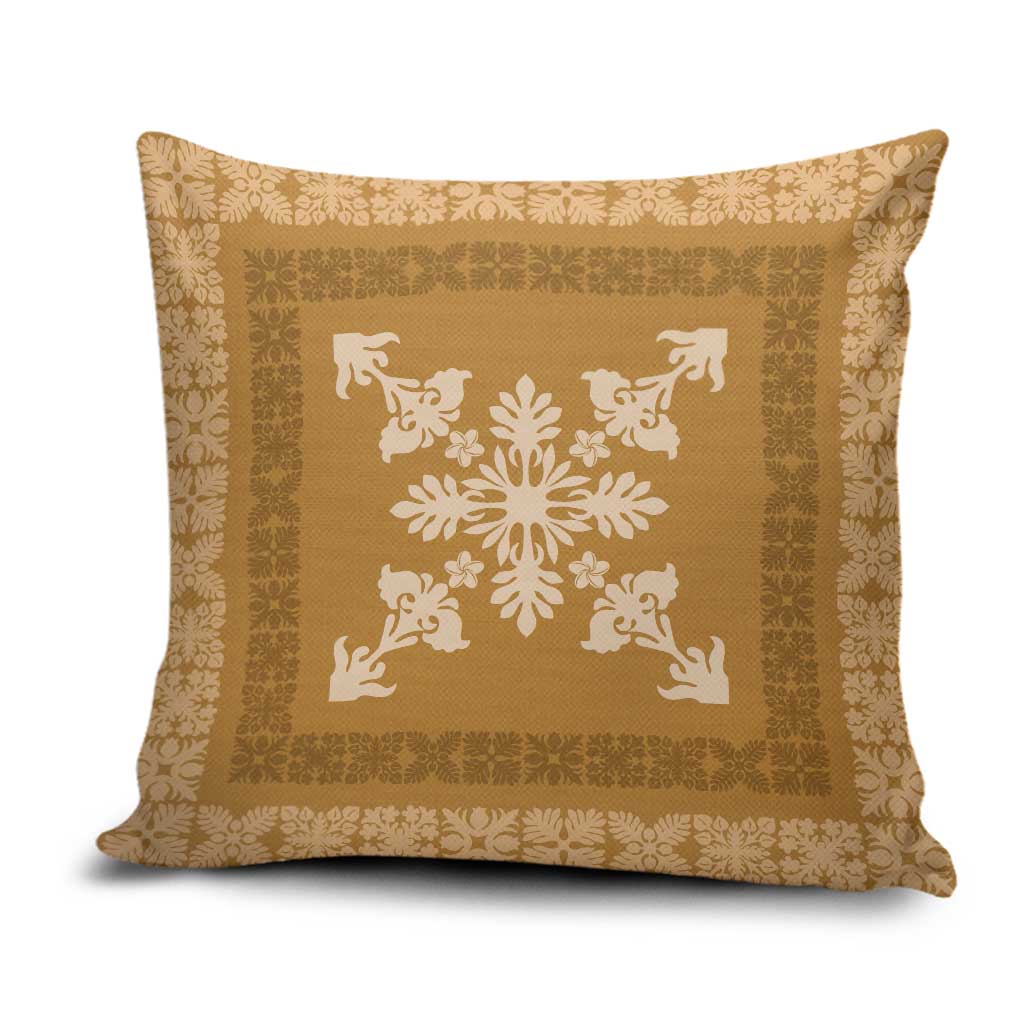 Hawaiian Quilt Block Design Pillow Cover Gold Hawaii Culture Motifs - Polynesian Pride