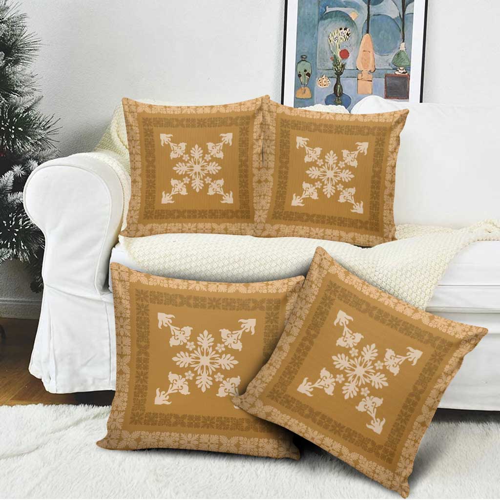 Hawaiian Quilt Block Design Pillow Cover Gold Hawaii Culture Motifs - Polynesian Pride