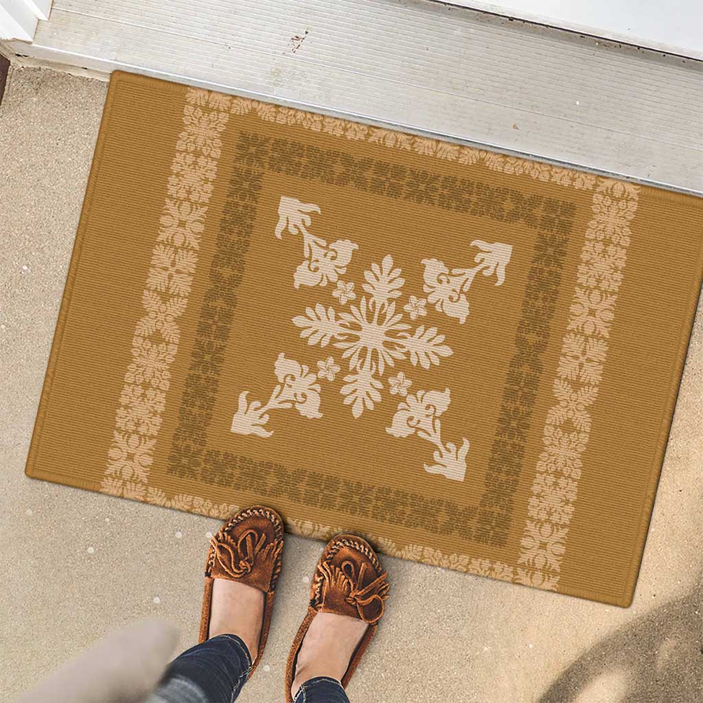 Hawaiian Quilt Block Design Rubber Doormat Gold Hawaii Culture Motifs - Polynesian Pride