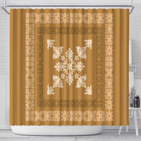 Hawaiian Quilt Block Design Shower Curtain Gold Hawaii Culture Motifs - Polynesian Pride