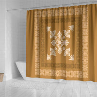 Hawaiian Quilt Block Design Shower Curtain Gold Hawaii Culture Motifs - Polynesian Pride