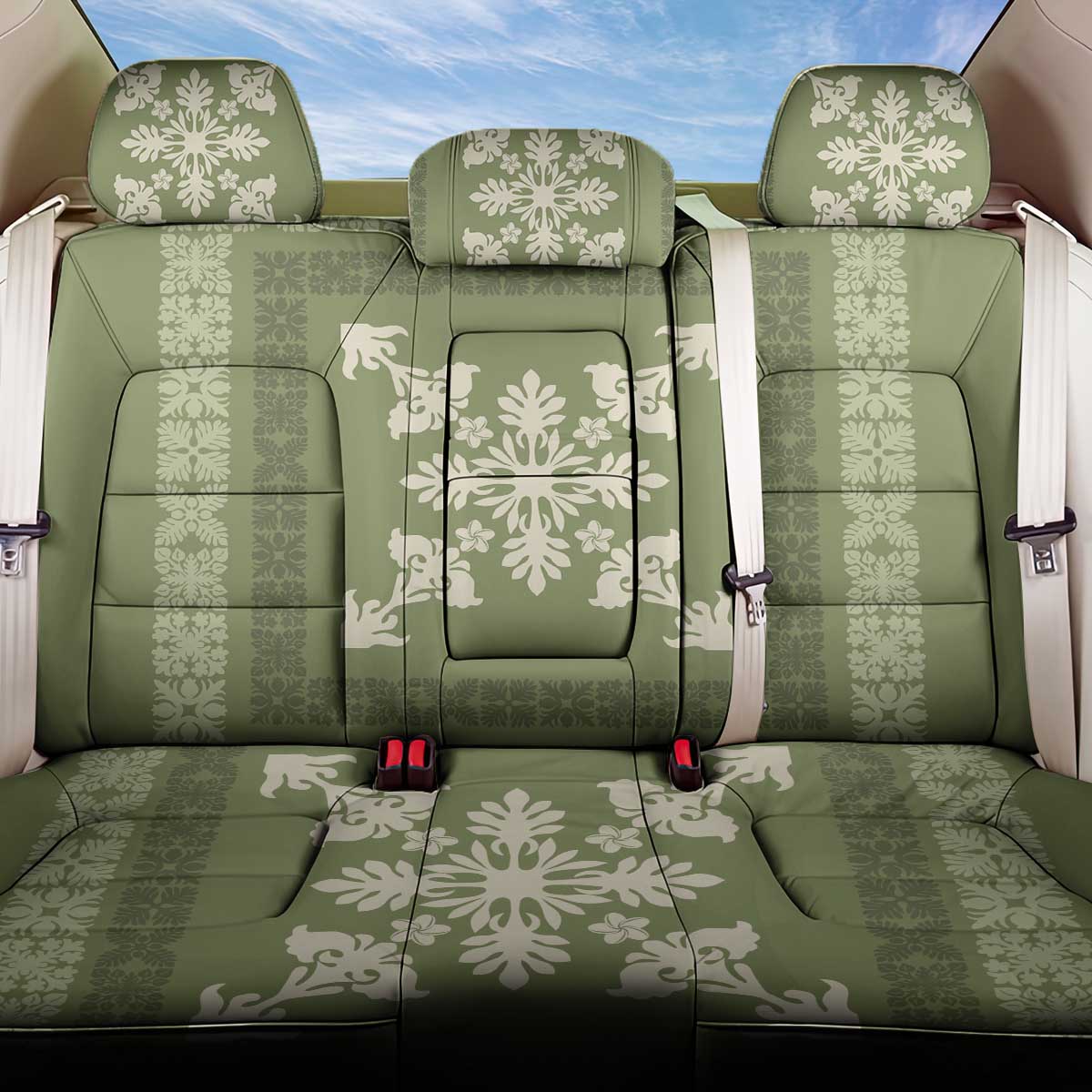 Hawaiian Quilt Block Design Back Car Seat Cover Lime Hawaii Culture Motifs - Polynesian Pride