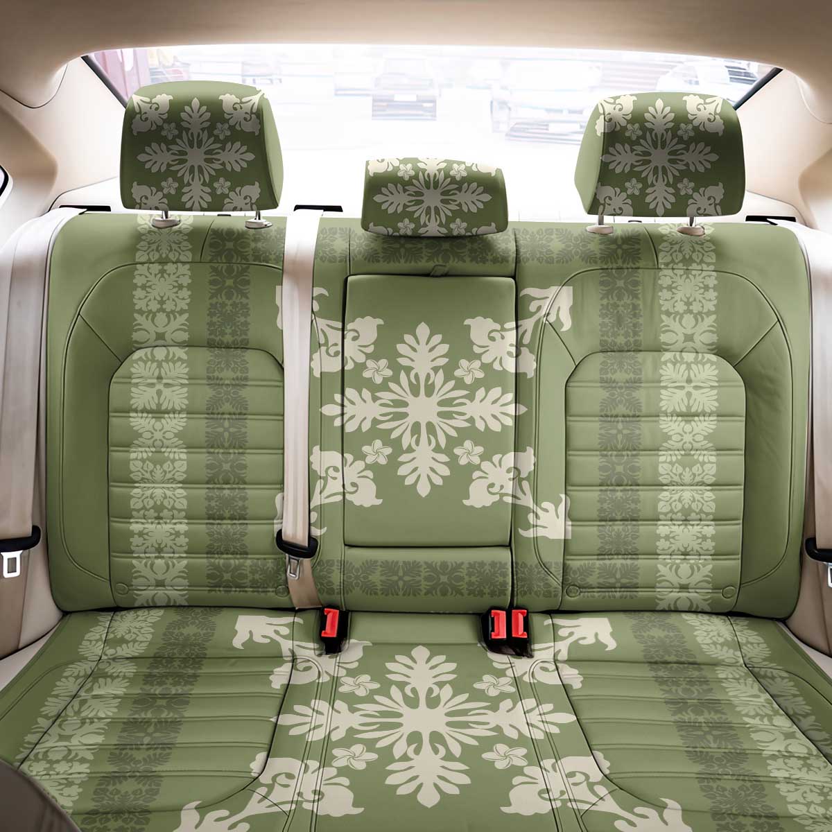 Hawaiian Quilt Block Design Back Car Seat Cover Lime Hawaii Culture Motifs - Polynesian Pride