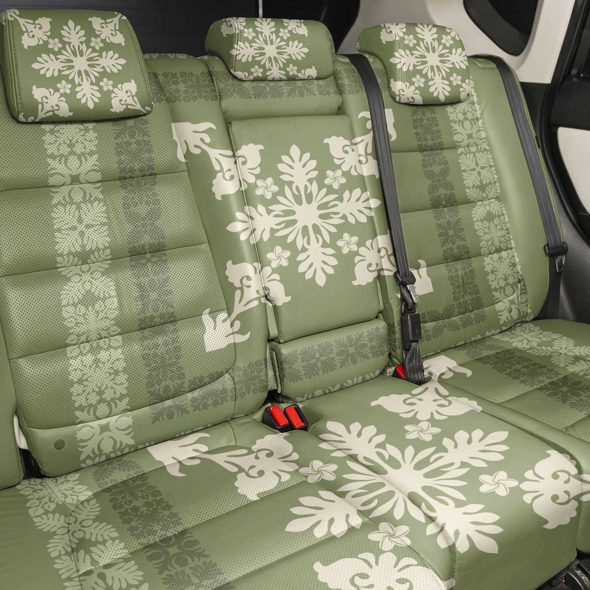 Hawaiian Quilt Block Design Back Car Seat Cover Lime Hawaii Culture Motifs - Polynesian Pride