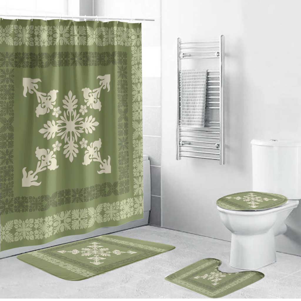 Hawaiian Quilt Block Design Bathroom Set Lime Hawaii Culture Motifs - Polynesian Pride