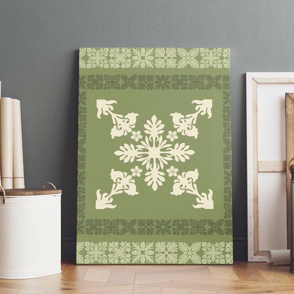 Hawaiian Quilt Block Design Canvas Wall Art Lime Hawaii Culture Motifs - Polynesian Pride