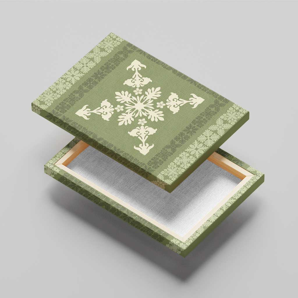 Hawaiian Quilt Block Design Canvas Wall Art Lime Hawaii Culture Motifs - Polynesian Pride