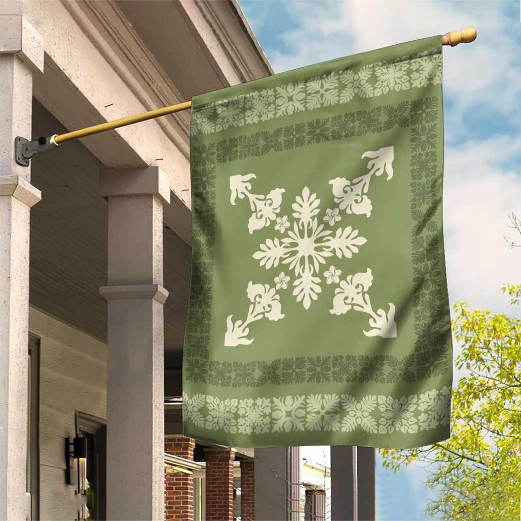 Hawaiian Quilt Block Design Garden Flag Lime Hawaii Culture Motifs - Polynesian Pride