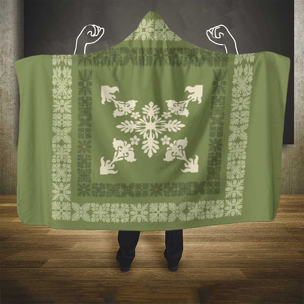 Hawaiian Quilt Block Design Hooded Blanket Lime Hawaii Culture Motifs - Polynesian Pride
