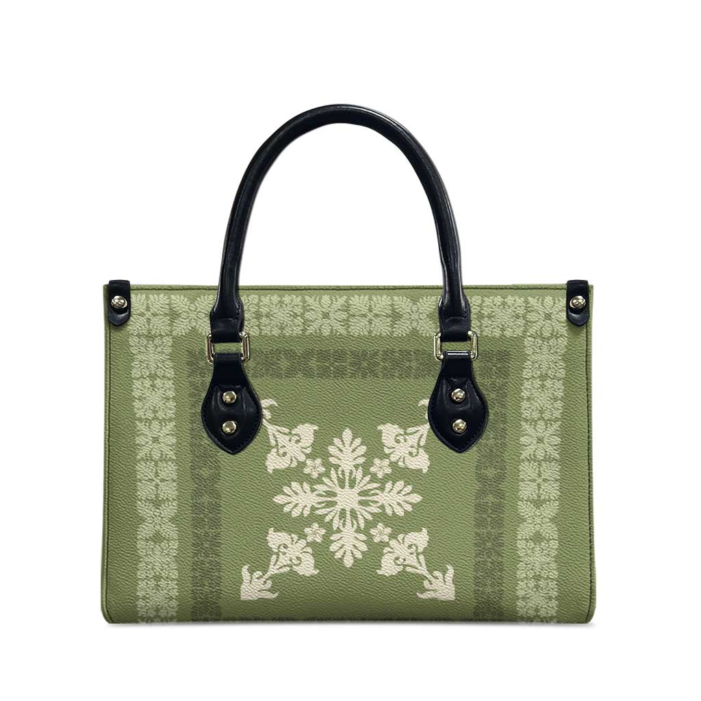 Hawaiian Quilt Block Design Leather Bag Lime Hawaii Culture Motifs - Polynesian Pride