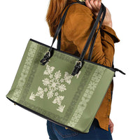Hawaiian Quilt Block Design Leather Tote Bag Lime Hawaii Culture Motifs - Polynesian Pride