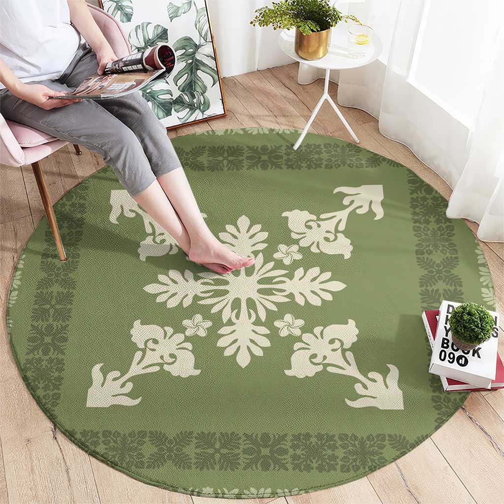 Hawaiian Quilt Block Design Round Carpet Lime Hawaii Culture Motifs - Polynesian Pride