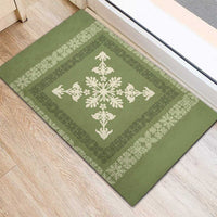 Hawaiian Quilt Block Design Rubber Doormat Lime Hawaii Culture Motifs - Polynesian Pride