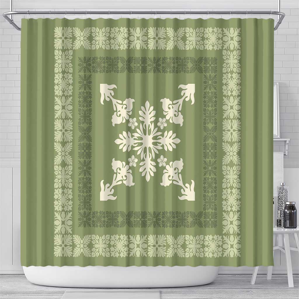 Hawaiian Quilt Block Design Shower Curtain Lime Hawaii Culture Motifs - Polynesian Pride