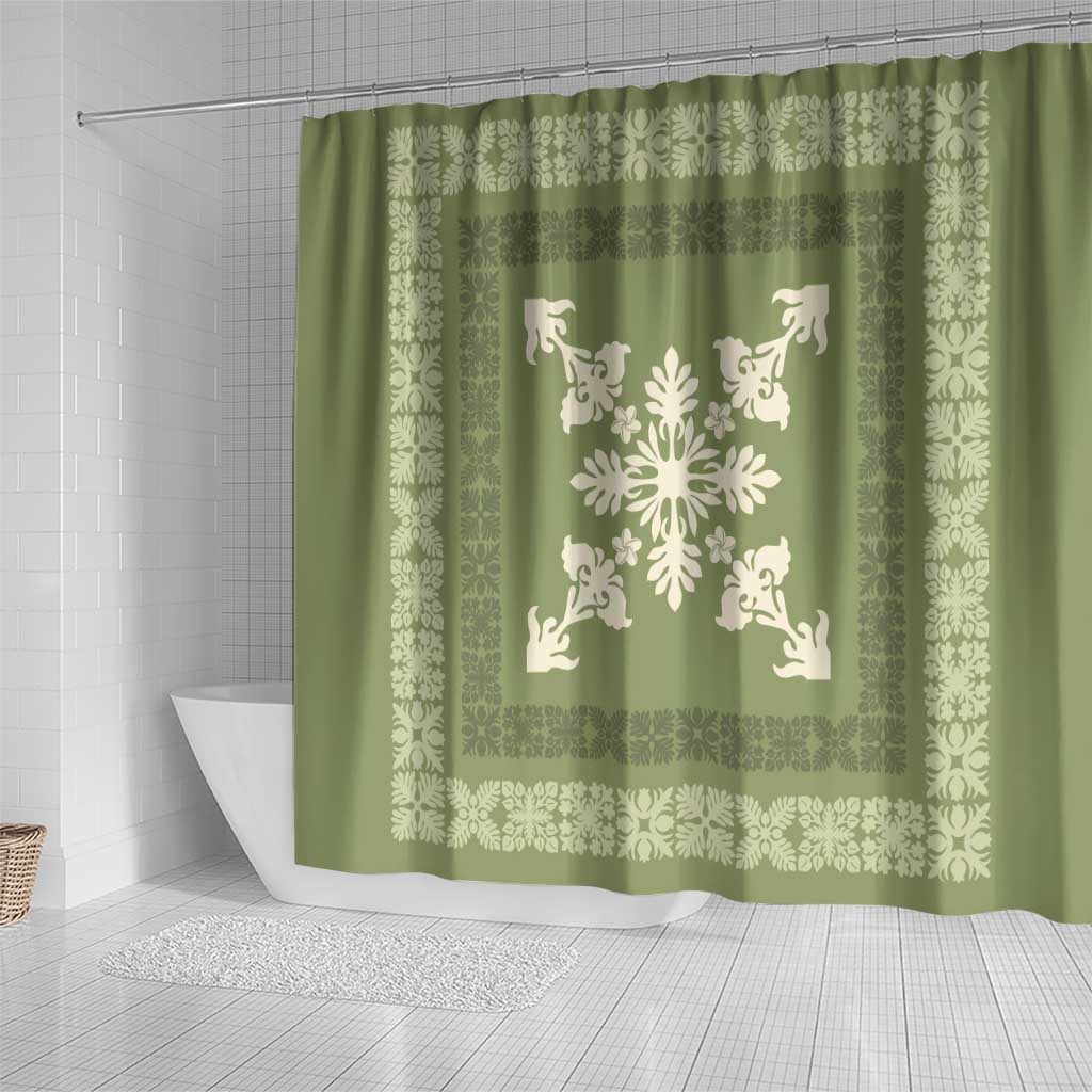 Hawaiian Quilt Block Design Shower Curtain Lime Hawaii Culture Motifs - Polynesian Pride