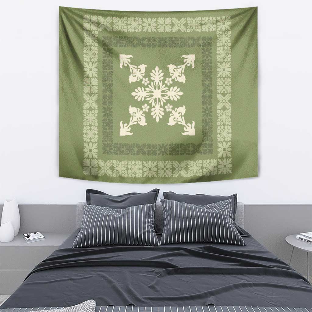 Hawaiian Quilt Block Design Tapestry Lime Hawaii Culture Motifs - Polynesian Pride