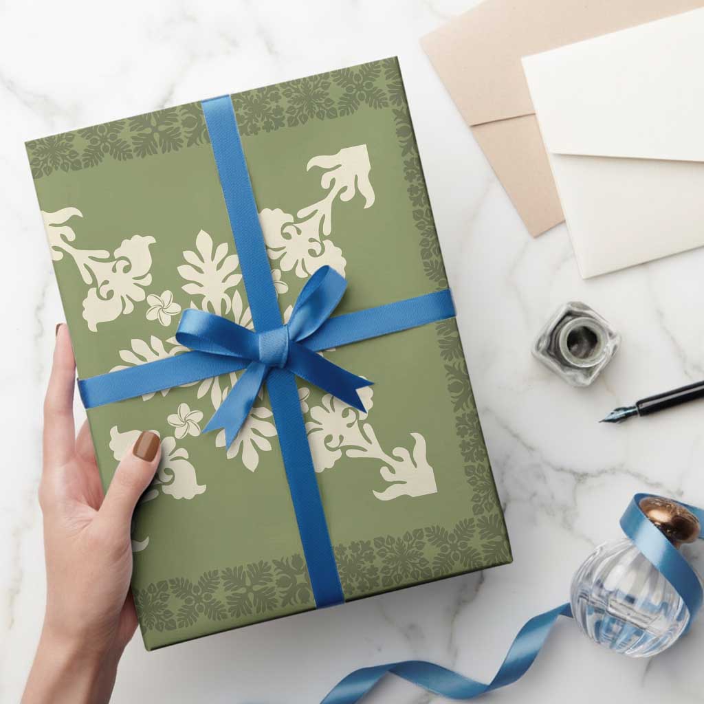 Hawaiian Quilt Block Design Wrapping Paper Lime Hawaii Culture Motifs - Polynesian Pride