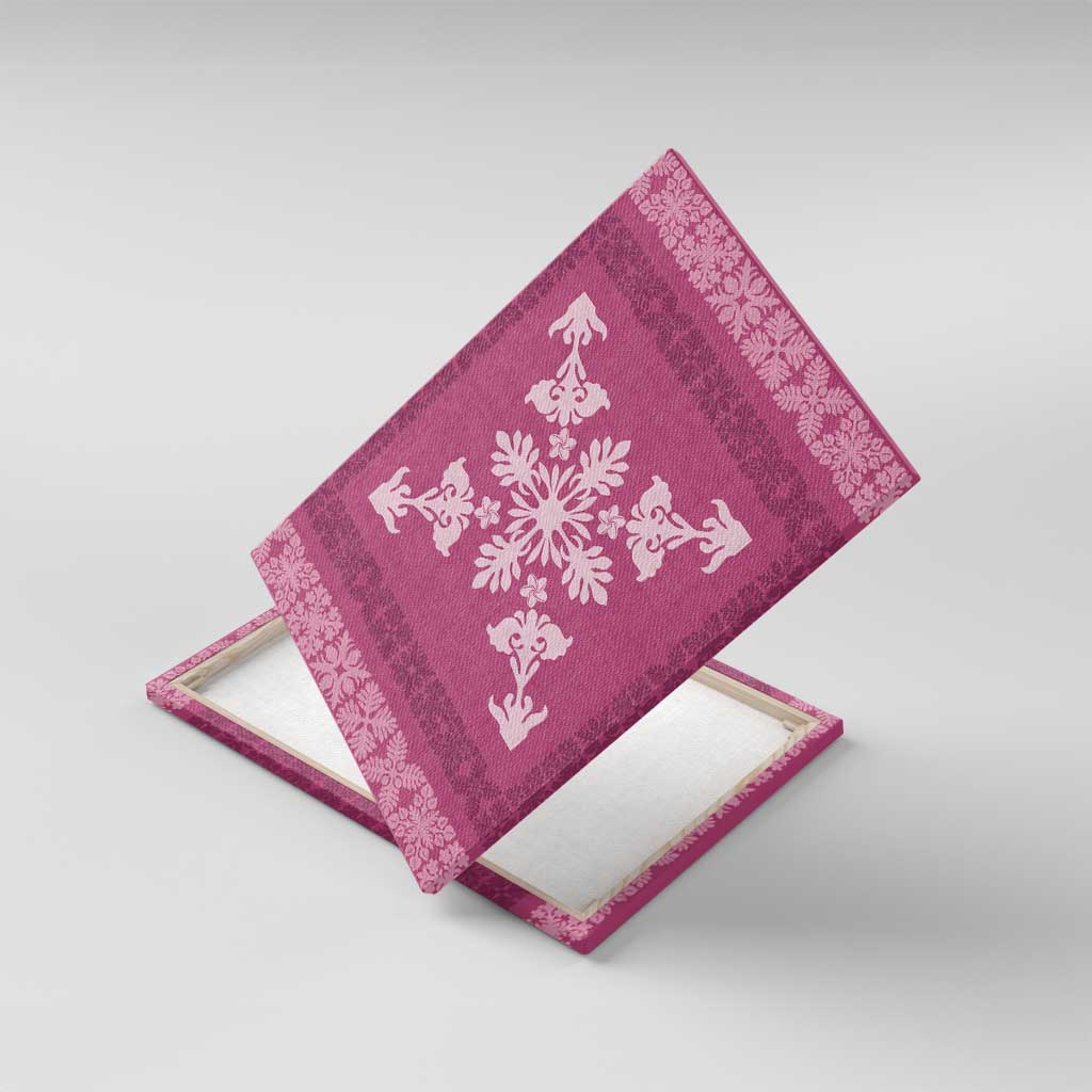 Hawaiian Quilt Block Design Canvas Wall Art Pink Hawaii Culture Motifs - Polynesian Pride
