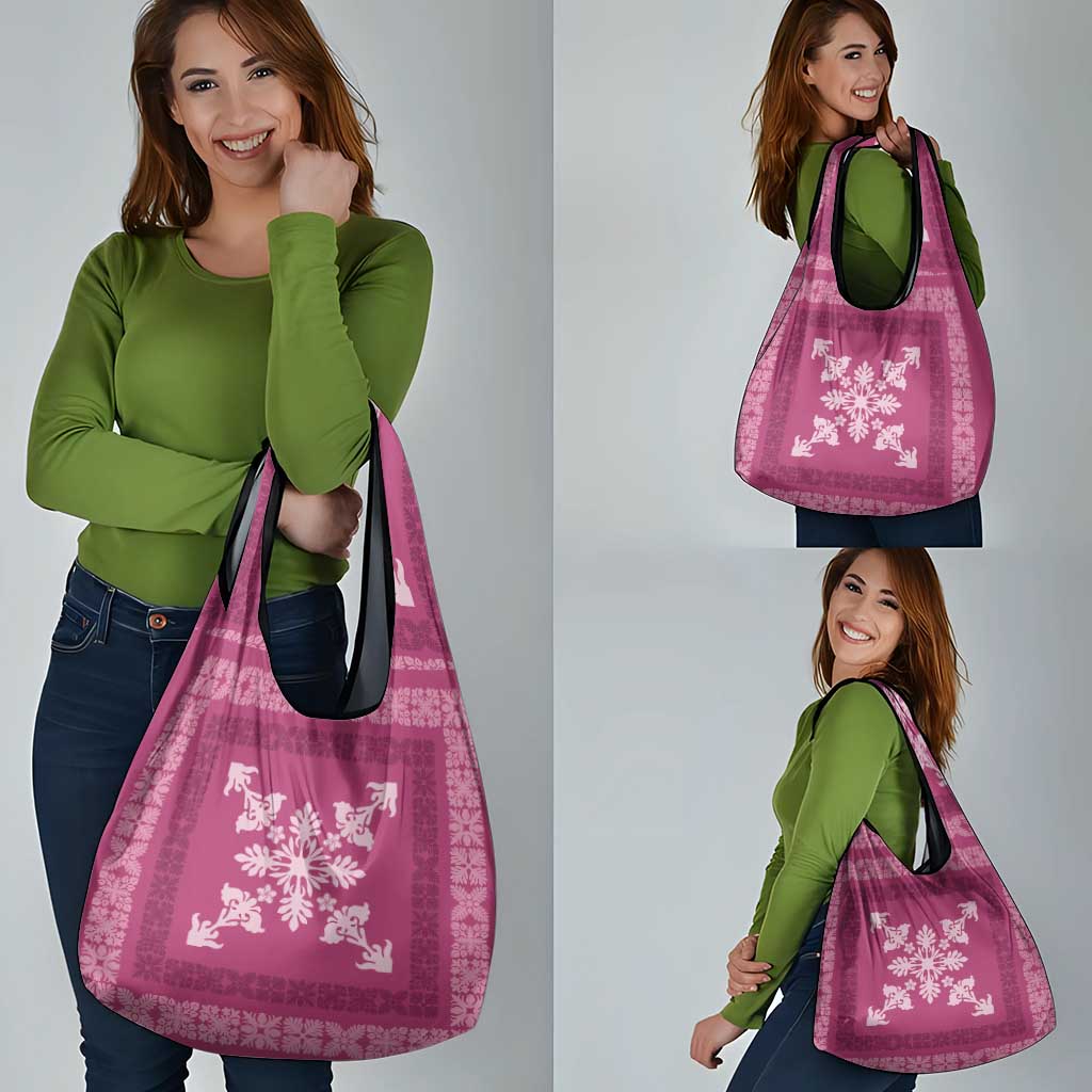 Hawaiian Quilt Block Design Grocery Bag Pink Hawaii Culture Motifs - Polynesian Pride