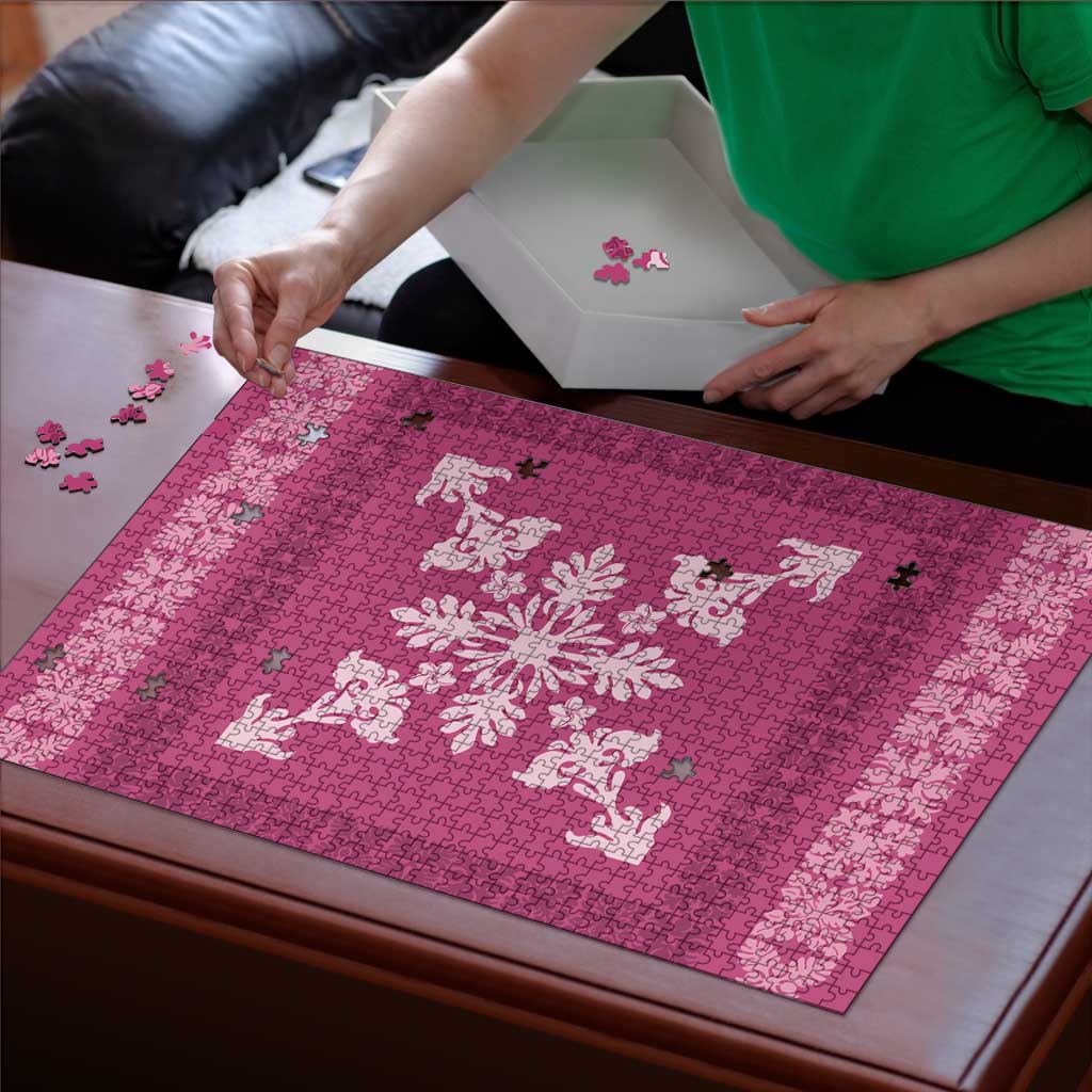Hawaiian Quilt Block Design Puzzle Pink Hawaii Culture Motifs - Polynesian Pride