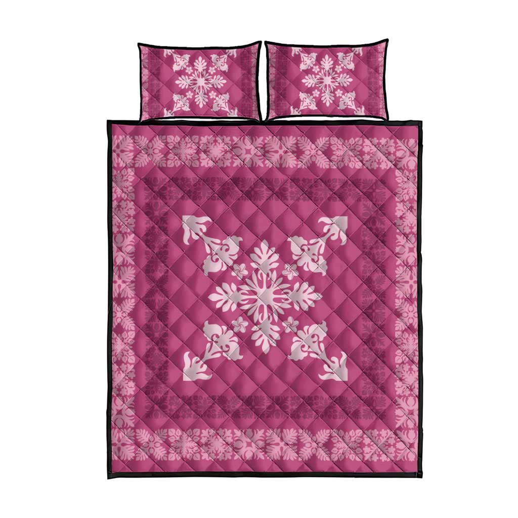 Hawaiian Quilt Block Design Quilt Bed Set Pink Hawaii Culture Motifs - Polynesian Pride