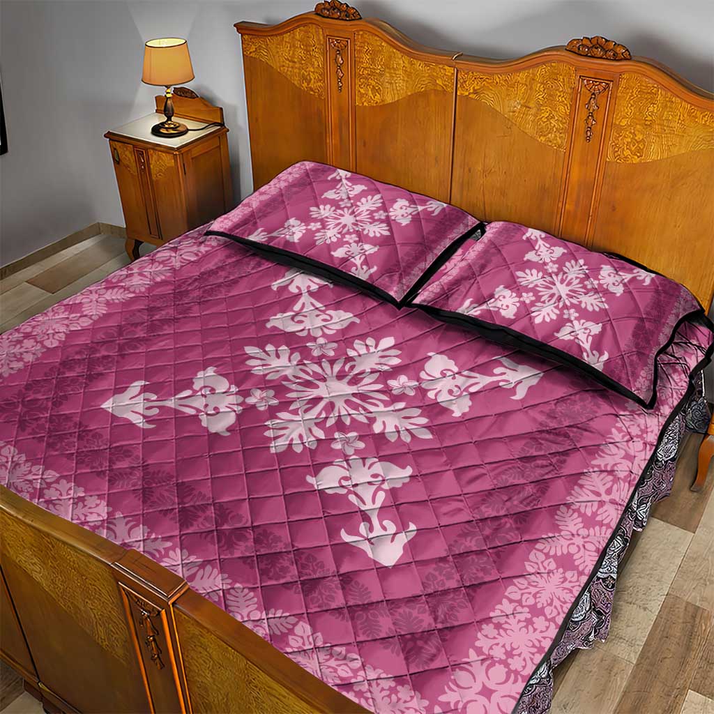 Hawaiian Quilt Block Design Quilt Bed Set Pink Hawaii Culture Motifs - Polynesian Pride