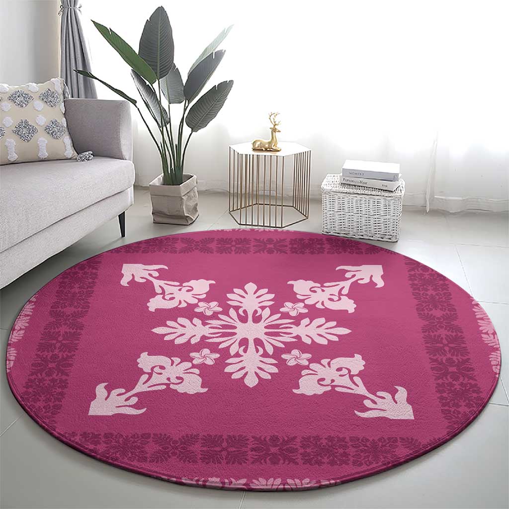 Hawaiian Quilt Block Design Round Carpet Pink Hawaii Culture Motifs - Polynesian Pride