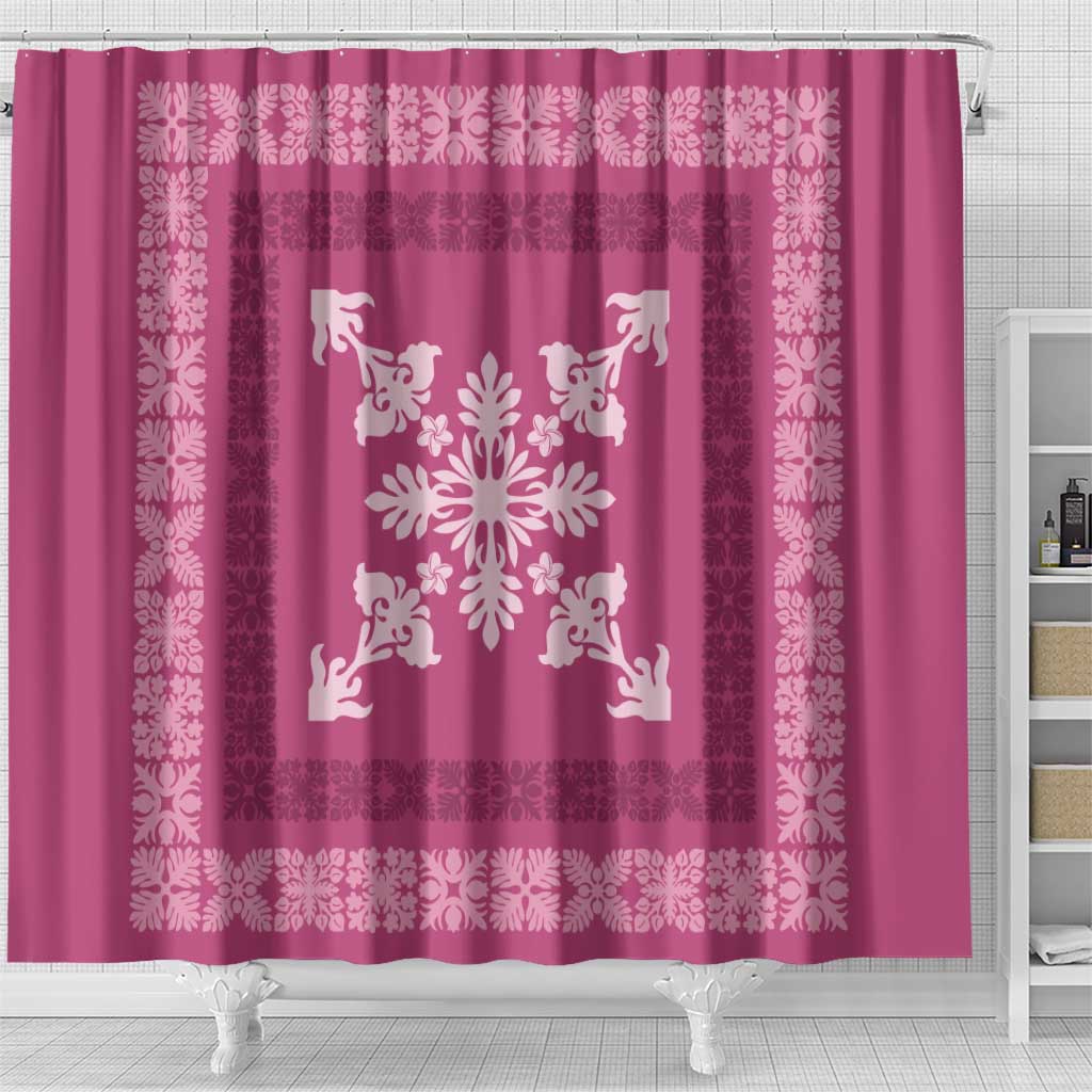 Hawaiian Quilt Block Design Shower Curtain Pink Hawaii Culture Motifs - Polynesian Pride