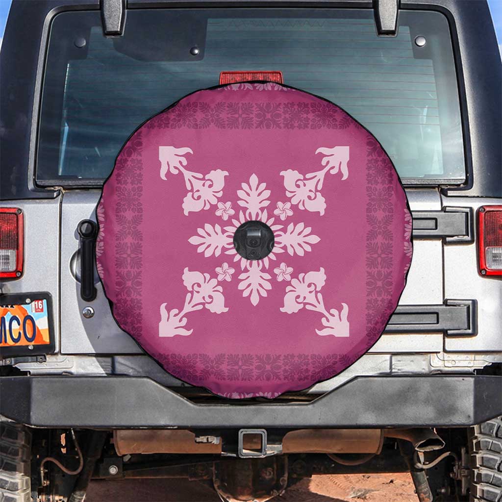 Hawaiian Quilt Block Design Spare Tire Cover Pink Hawaii Culture Motifs - Polynesian Pride