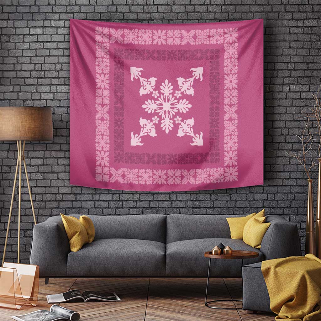 Hawaiian Quilt Block Design Tapestry Pink Hawaii Culture Motifs - Polynesian Pride