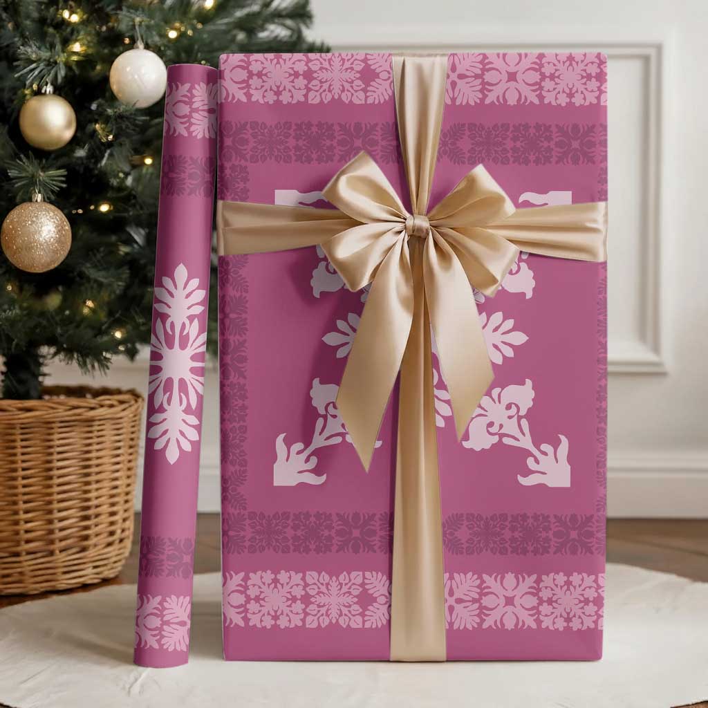Hawaiian Quilt Block Design Wrapping Paper Pink Hawaii Culture Motifs - Polynesian Pride