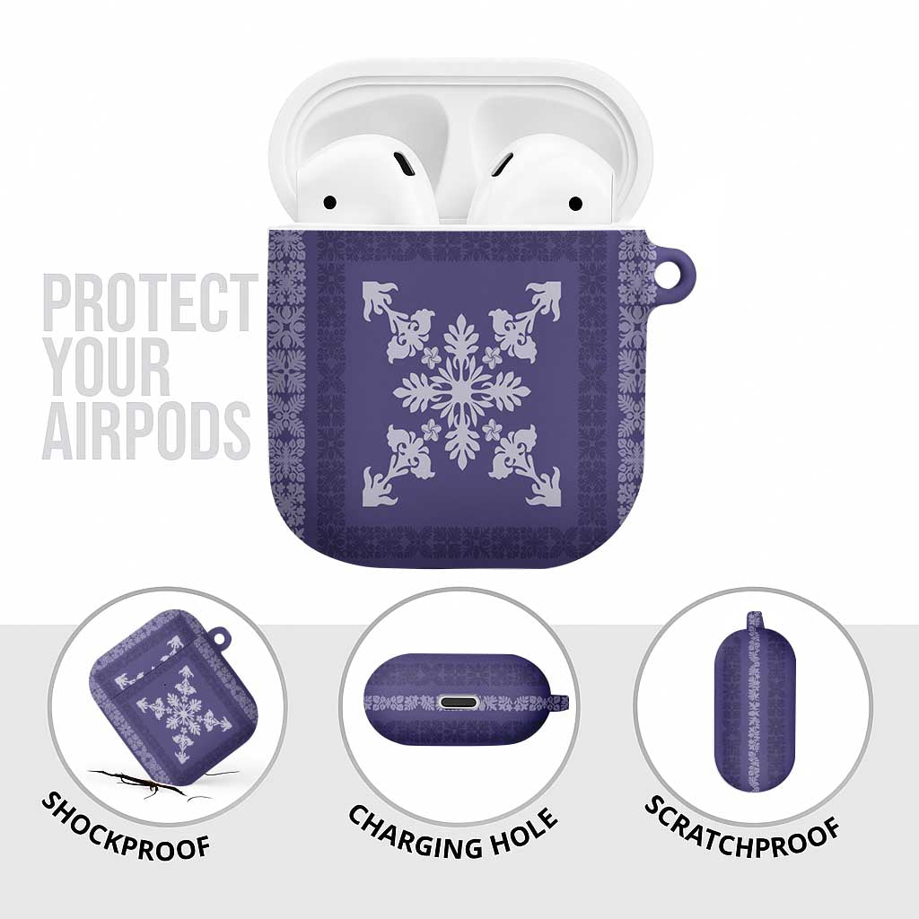 Hawaiian Quilt Block Design AirPods Case Purple Hawaii Culture Motifs - Polynesian Pride