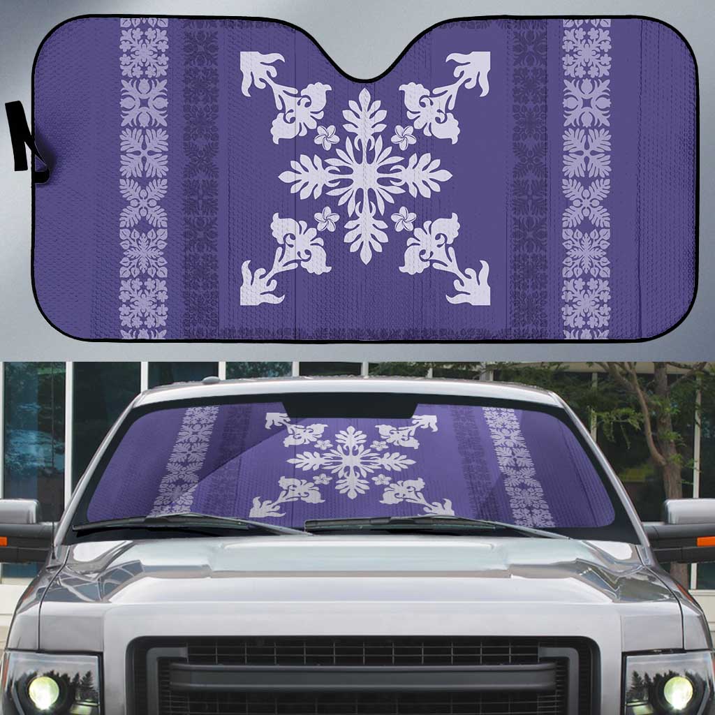 Hawaiian Quilt Block Design Auto Sun Shade Purple Hawaii Culture Motifs - Polynesian Pride