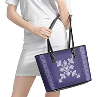 Hawaiian Quilt Block Design Leather Tote Bag Purple Hawaii Culture Motifs - Polynesian Pride