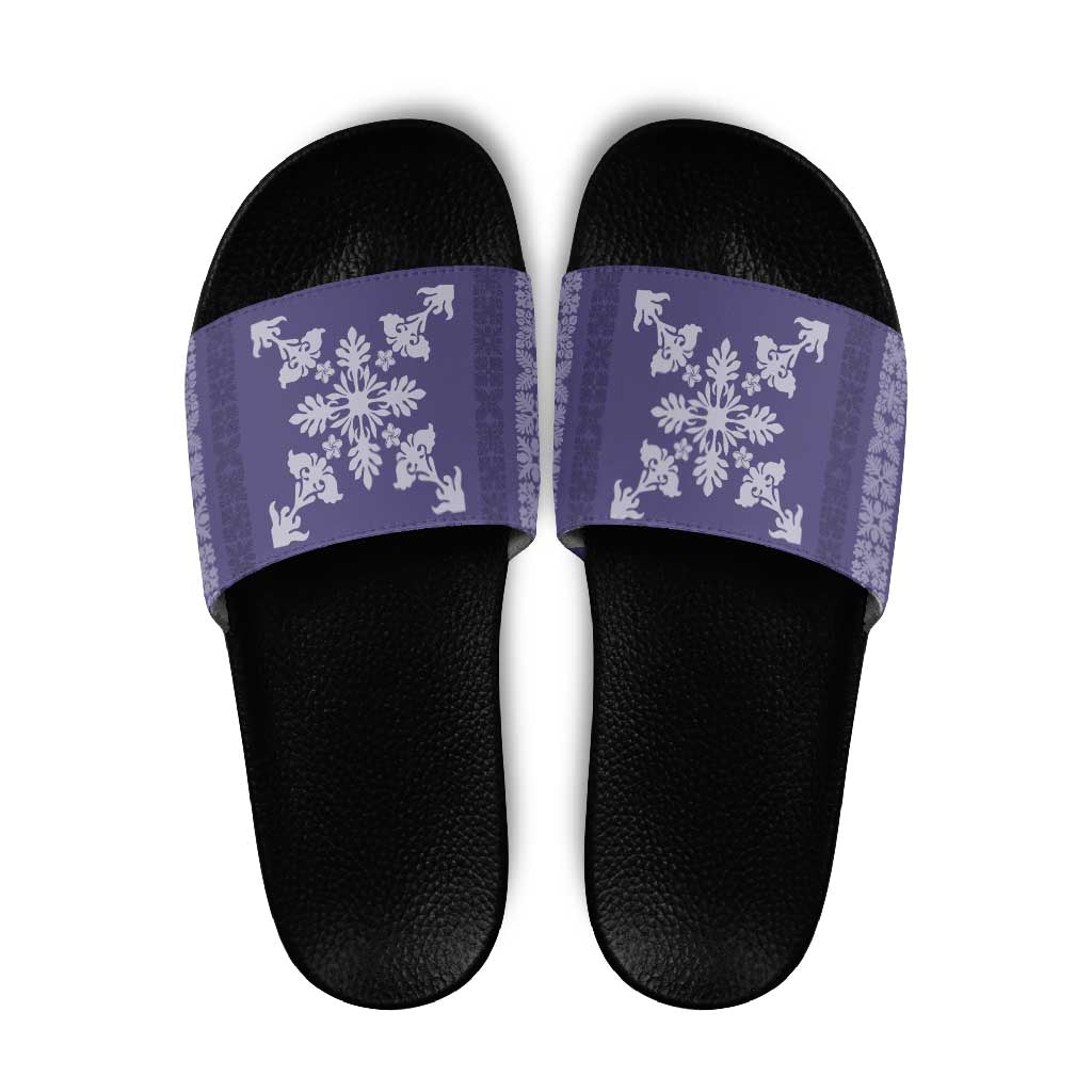 Hawaiian Quilt Block Design Slide Sandals Purple Hawaii Culture Motifs - Polynesian Pride