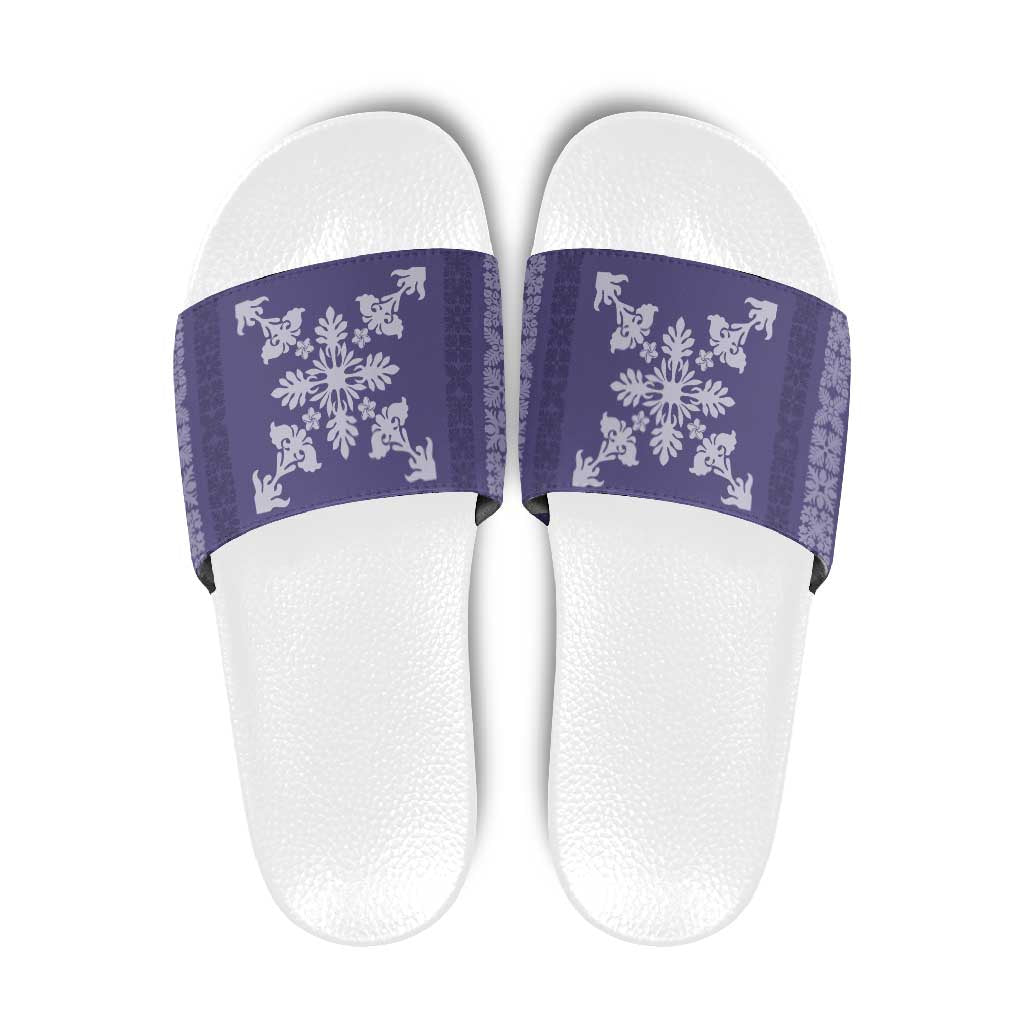 Hawaiian Quilt Block Design Slide Sandals Purple Hawaii Culture Motifs - Polynesian Pride