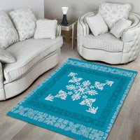 Hawaiian Quilt Block Design Area Rug Teal Hawaii Culture Motifs - Polynesian Pride