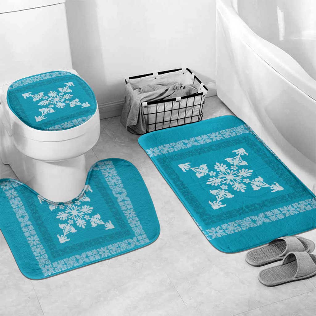 Hawaiian Quilt Block Design Bathroom Set Teal Hawaii Culture Motifs - Polynesian Pride