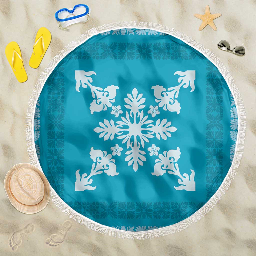 Hawaiian Quilt Block Design Beach Blanket Teal Hawaii Culture Motifs - Polynesian Pride