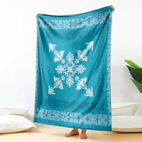 Hawaiian Quilt Block Design Blanket Teal Hawaii Culture Motifs - Polynesian Pride
