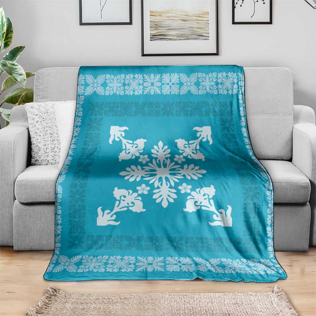 Hawaiian Quilt Block Design Blanket Teal Hawaii Culture Motifs - Polynesian Pride