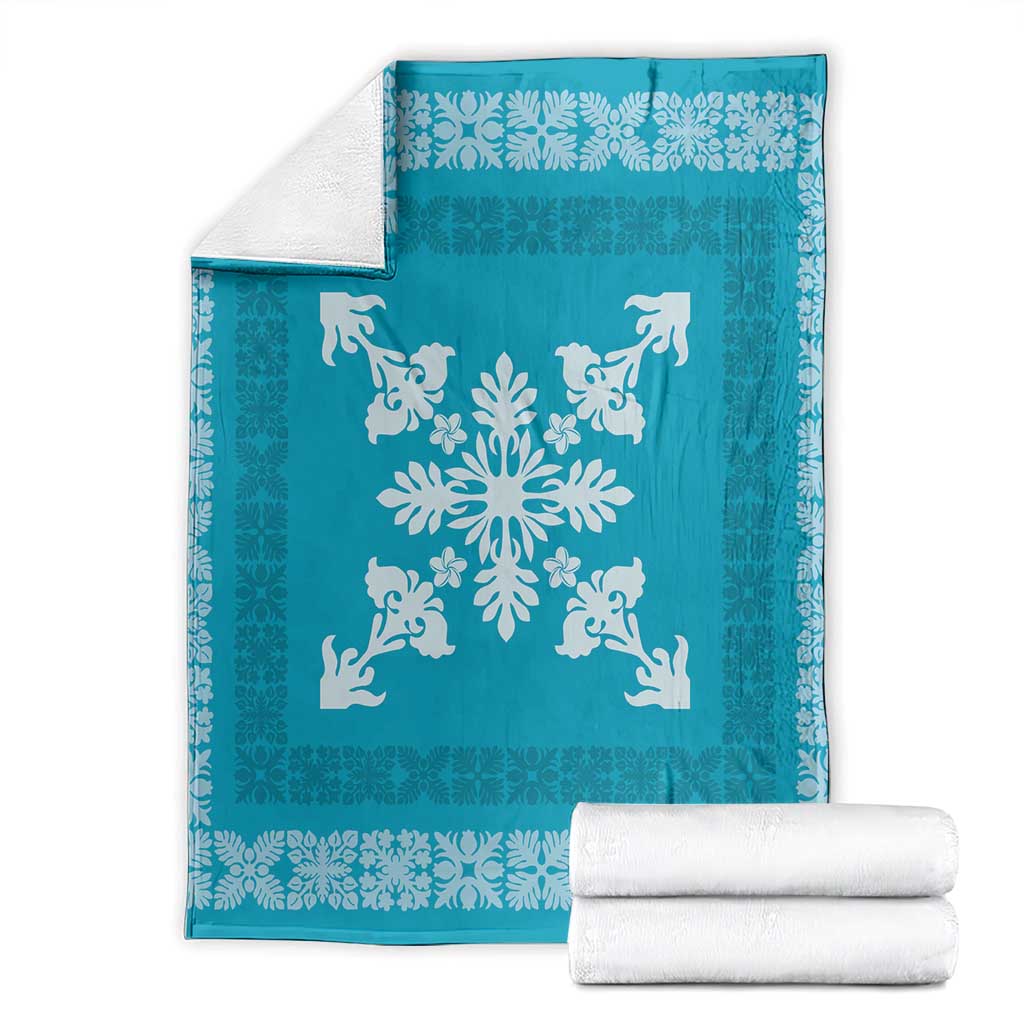 Hawaiian Quilt Block Design Blanket Teal Hawaii Culture Motifs - Polynesian Pride