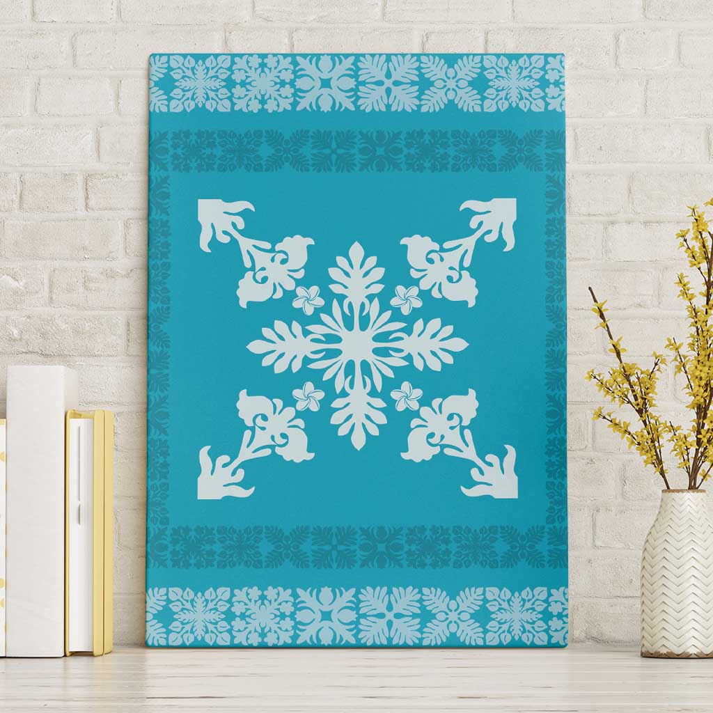 Hawaiian Quilt Block Design Canvas Wall Art Teal Hawaii Culture Motifs - Polynesian Pride