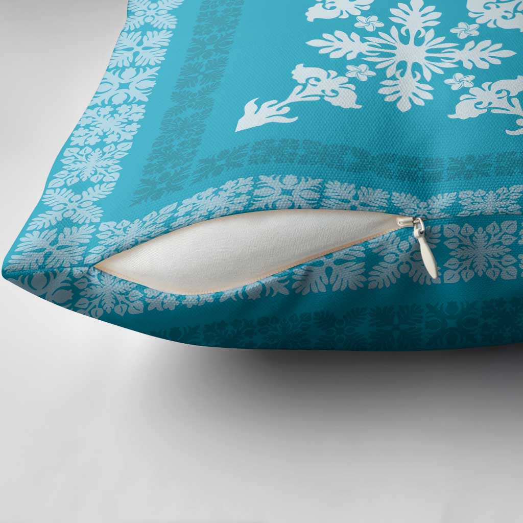 Hawaiian Quilt Block Design Pillow Cover Teal Hawaii Culture Motifs - Polynesian Pride