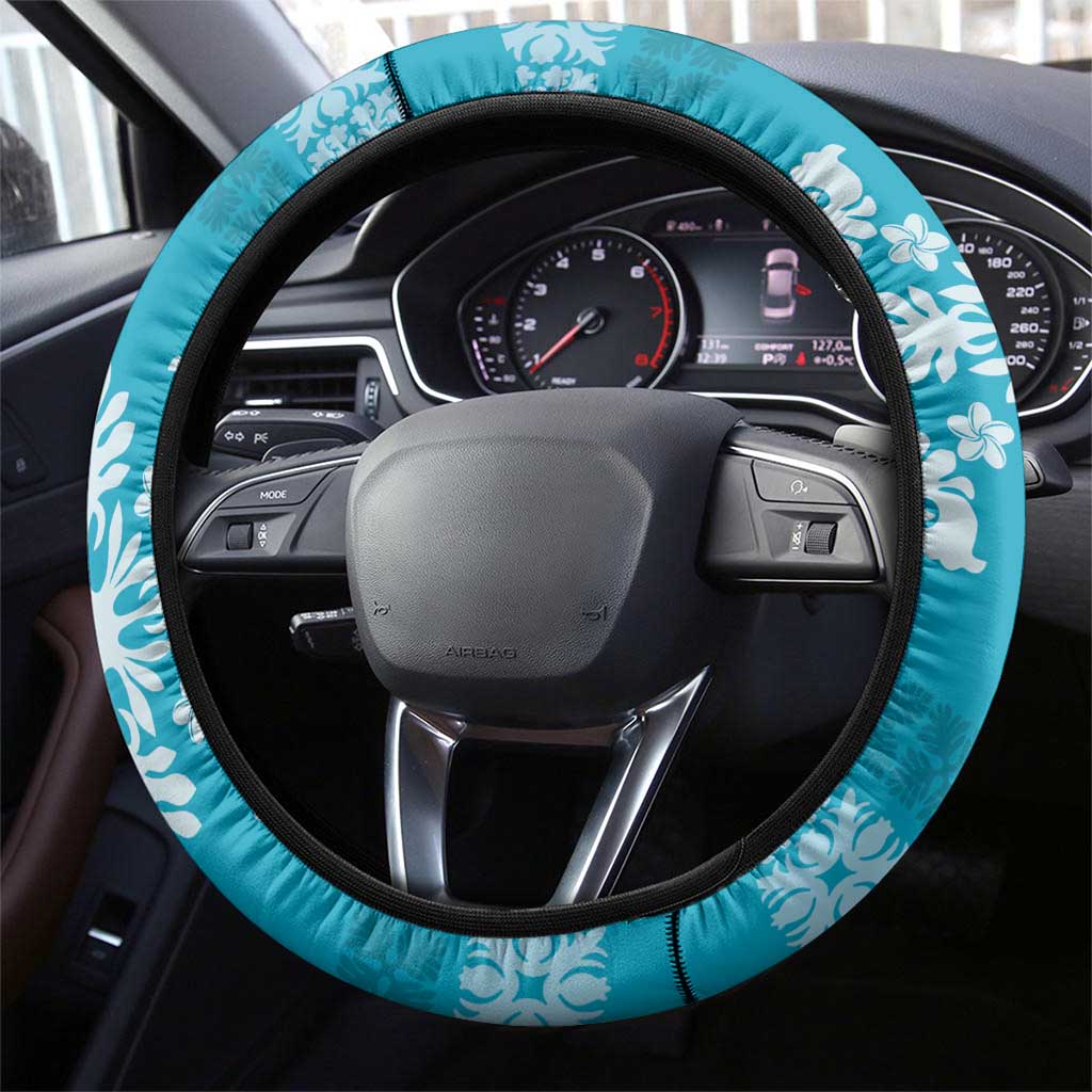 Hawaiian Quilt Block Design Steering Wheel Cover Teal Hawaii Culture Motifs - Polynesian Pride