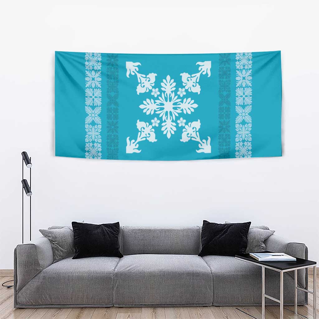 Hawaiian Quilt Block Design Tapestry Teal Hawaii Culture Motifs - Polynesian Pride