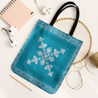 Hawaiian Quilt Block Design Tote Bag Teal Hawaii Culture Motifs - Polynesian Pride