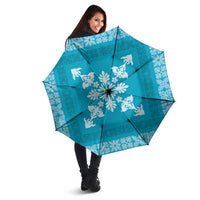 Hawaiian Quilt Block Design Umbrella Teal Hawaii Culture Motifs - Polynesian Pride
